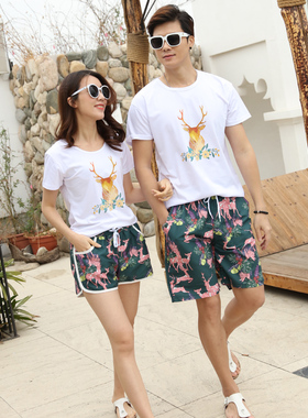 海边速干沙滩裤男可下水情侣款休闲五分短裤大码游泳大裤衩带内衬