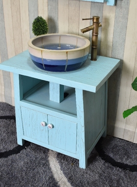地中海浴室柜美式洗手盆柜组合欧式乡村落地蓝色洗脸盆卫浴柜面盆