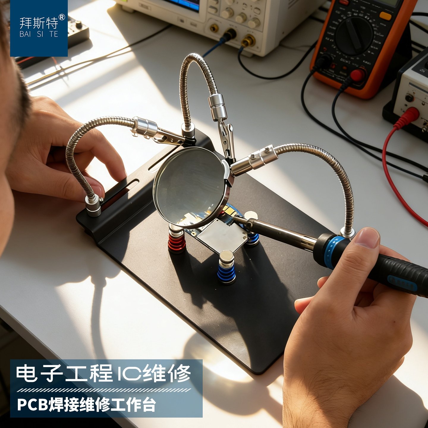 台式放大镜焊接工作台10倍夹子电子路板手机维修专用高清磁霞林柱