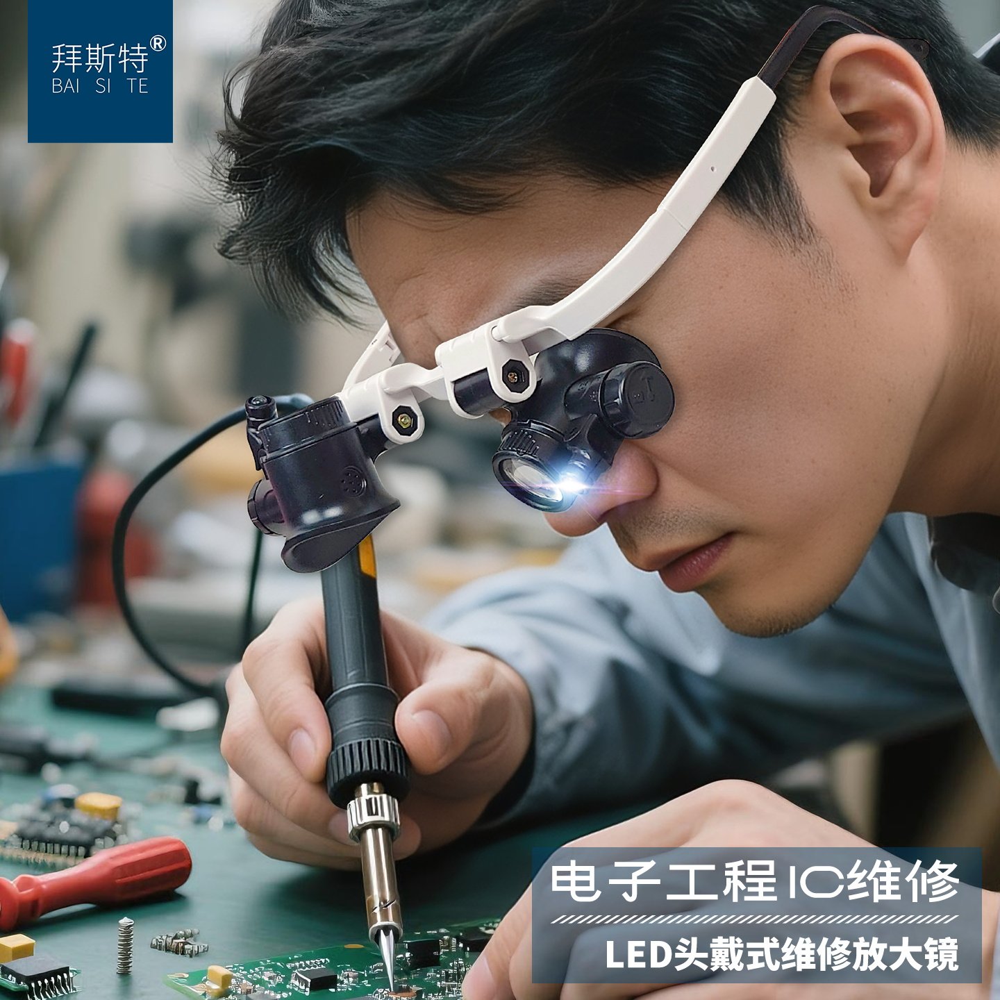 放大镜维修手表专用手机主板远距离眼镜头戴式单眼电路板寸镜高清