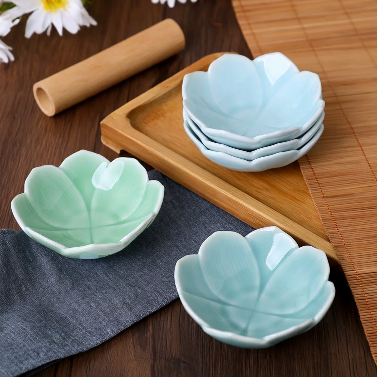 龙泉青瓷莲花小碗碟茶点盘禅意点心盘围炉干果碟中式水果糕点盘