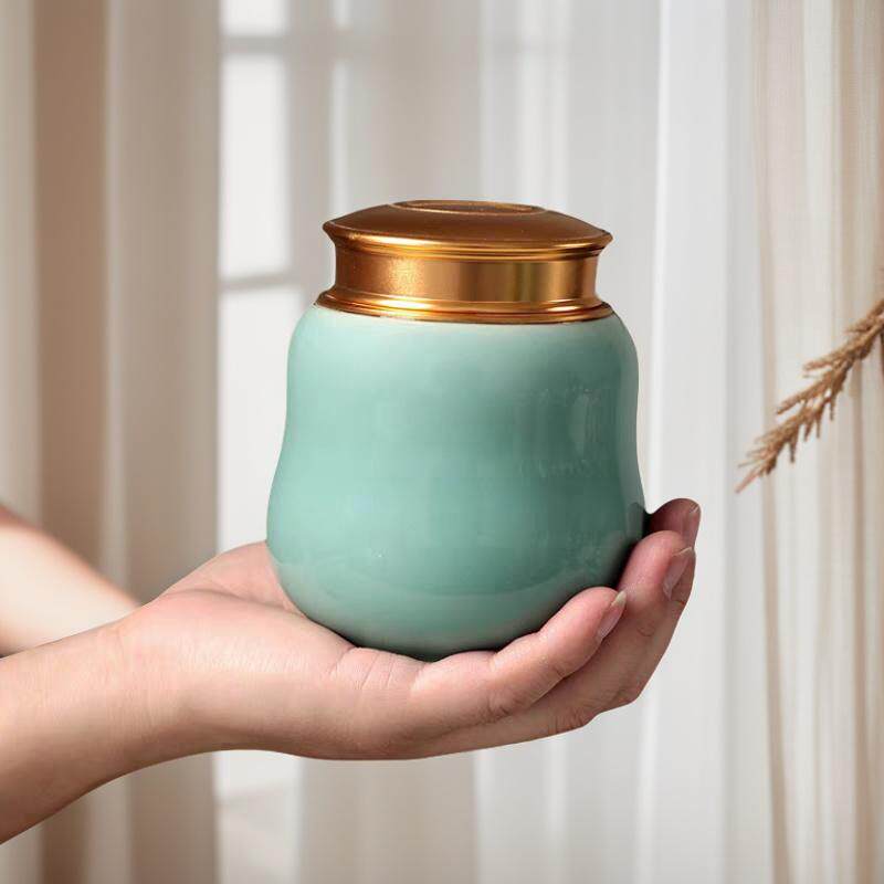 小小利青瓷葫芦茶叶罐密封罐家用储存罐子创意陶瓷罐普洱包装盒
