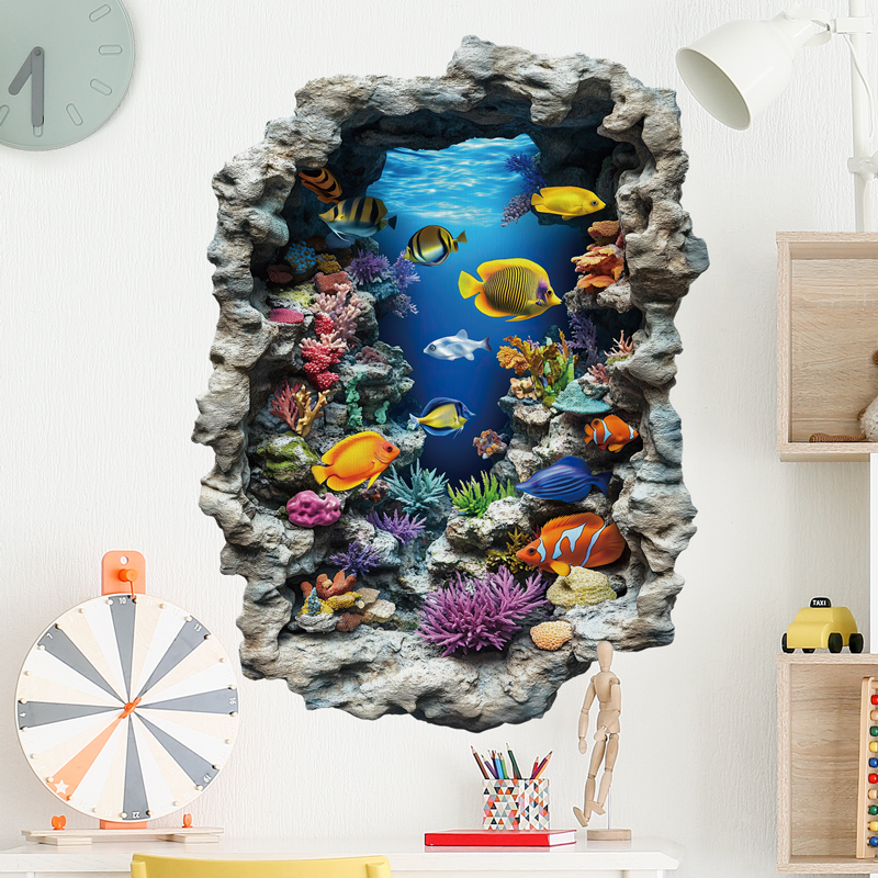 蓝色海洋热带鱼仿真自粘墙贴纸个性创意墙壁上装饰品贴画幼儿园图片