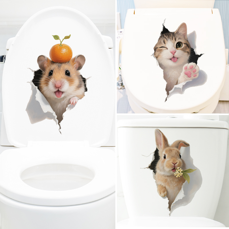 可爱猫咪仓鼠浴室卫生间装饰好物墙贴纸自粘马桶贴画室内改造布置图片