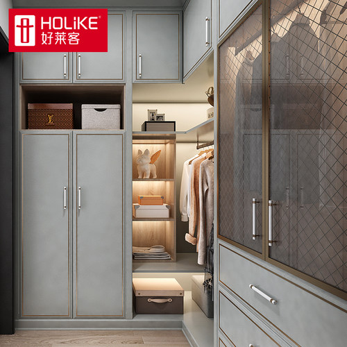 好莱客欧式衣柜订制经典复古风转角衣帽间 半开放卧室衣橱定制金