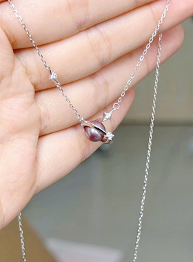 s925纯银星球项链珍珠吊坠空托锁骨链纯银星球地球仪空托通体纯银