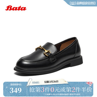 学院英伦风牛皮粗跟通勤单鞋 新款 11961CM5 女秋季 Bata乐福鞋