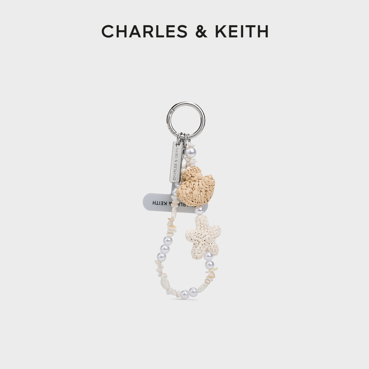 CHARLES&KEITH26夏新品CK8-10870087编织贝壳包挂件钥匙扣手机链