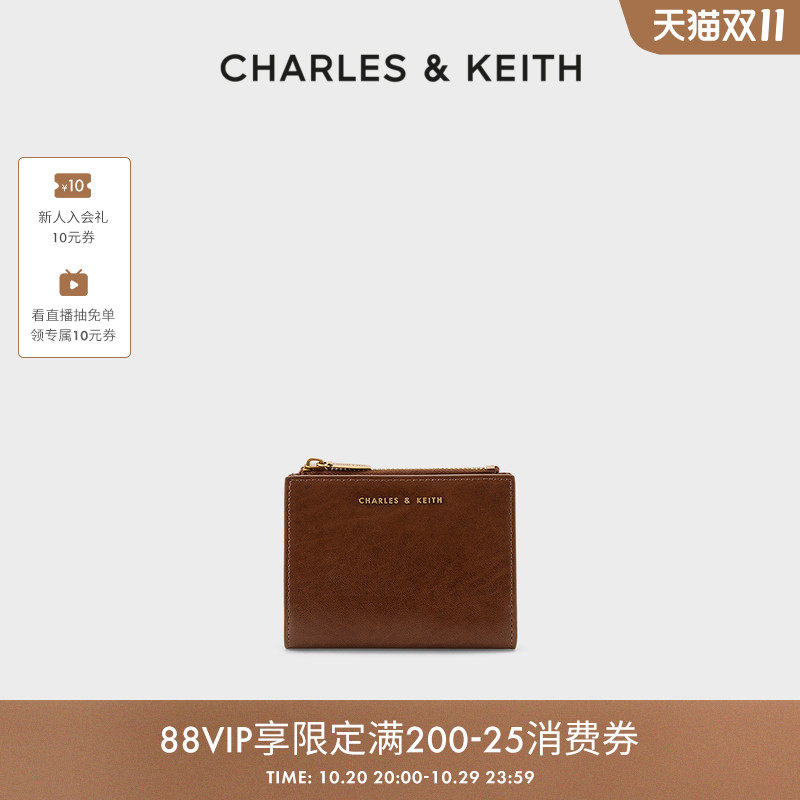 [包店专享]CHARLES&KEITH简约卡包CK6-10680907短款拉链零钱包秋