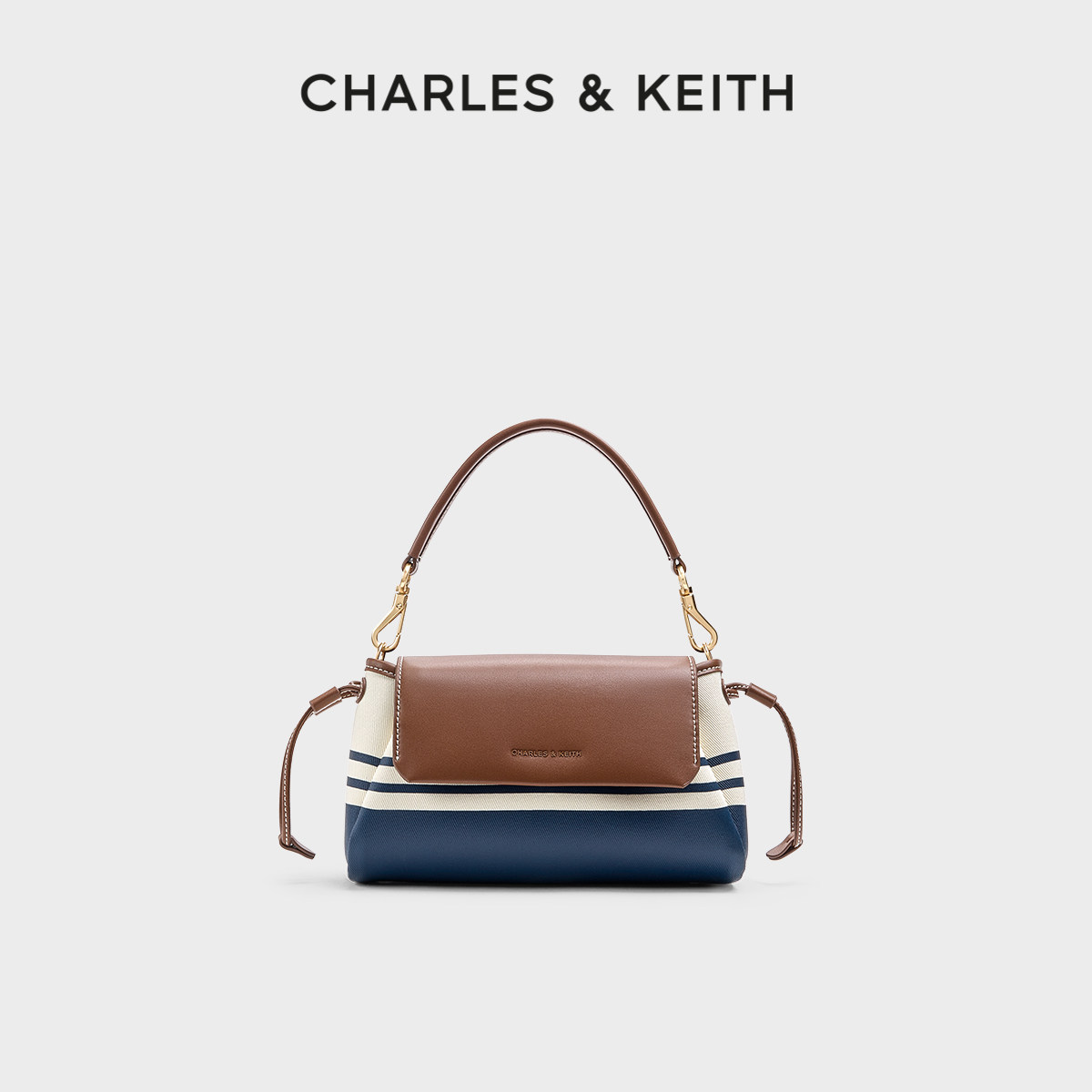 CHARLES&KEITH26夏新品CK2-50271758-A帆布条纹抽绳手提包斜挎包