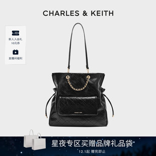 30782756抽绳油蜡皮菱格双肩包 CHARLES&KEITH25冬CK2 新年礼物