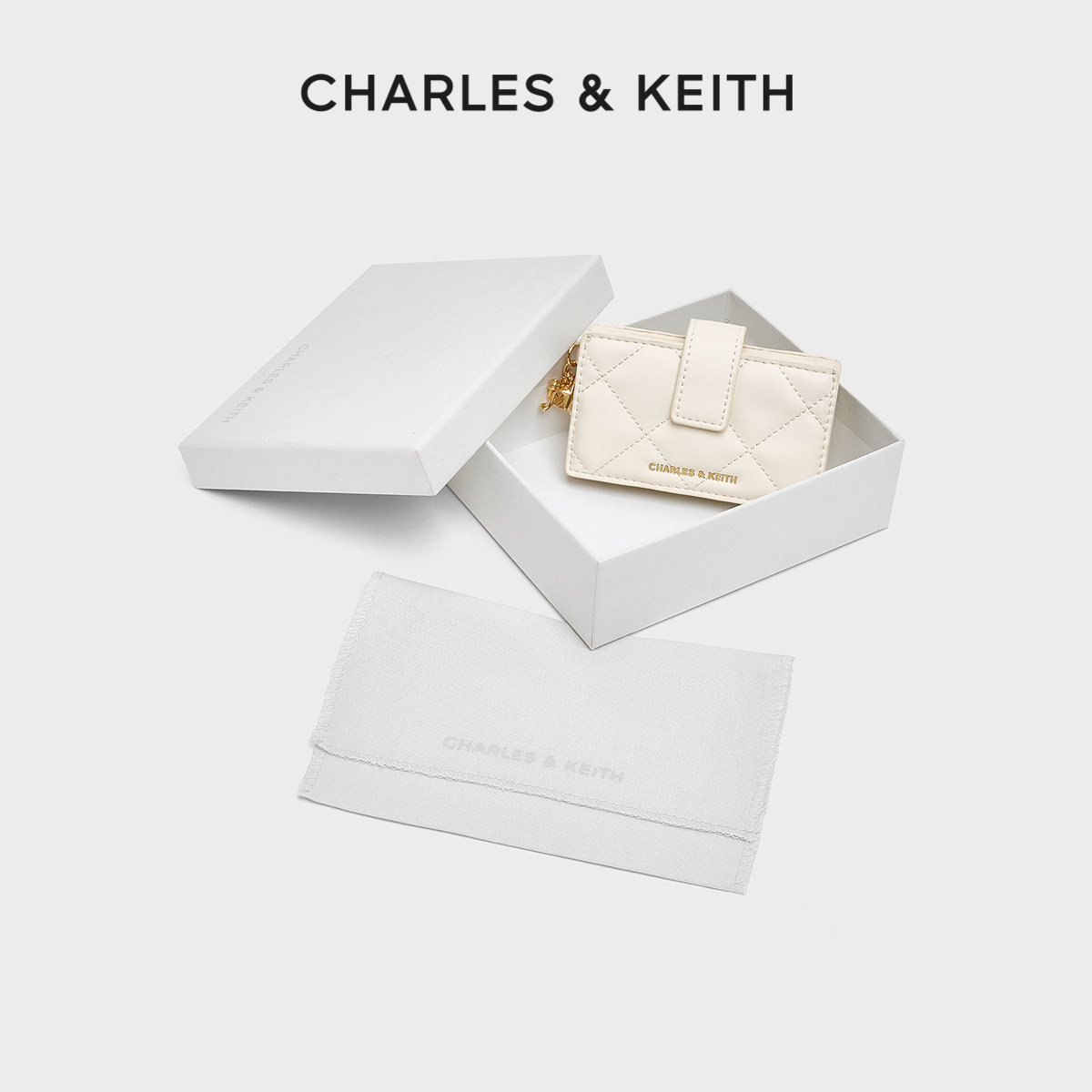 CHARLES&KEITH春夏女包CK6-50701613风琴式菱格短款卡包金属包挂