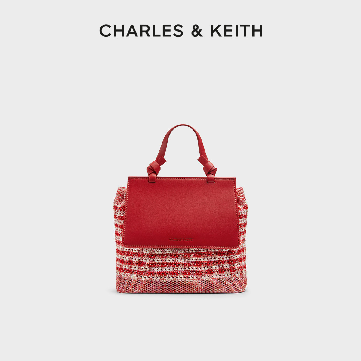 CHARLES&KEITH夏季女包CK11-60782356学院拼色单肩双肩背包编织包