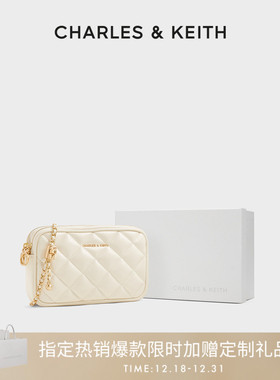 CHARLES&KEITH秋冬女包CK2-00151408菱格链条单肩斜挎小方包女