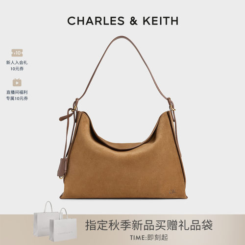 CHARLES＆KEITH绒面牛皮革腋下包
