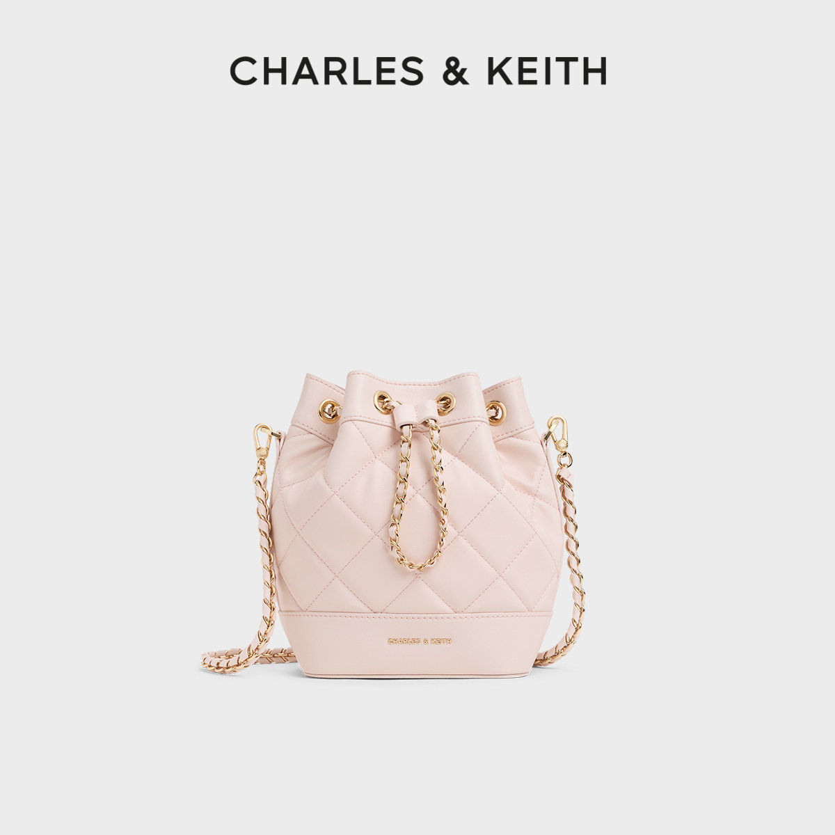 CHARLES&KEITH春夏女包CK2-10701506经典菱格链条双肩包水桶包女