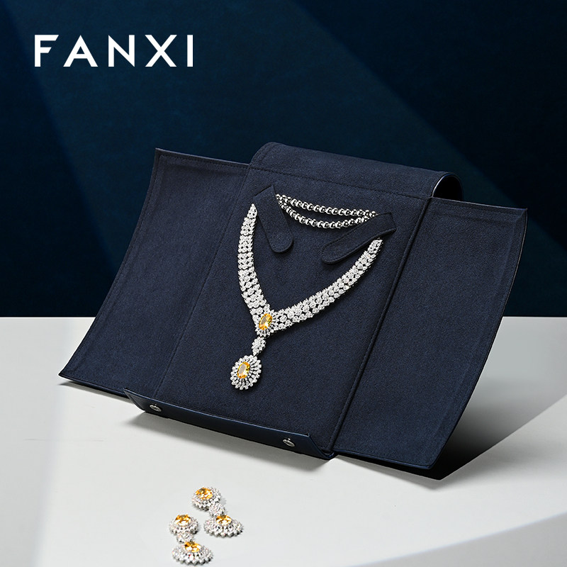 凡西FANXI珠宝首饰袋PU皮创意按扣袋项链饰品便携收纳袋蓝色D029