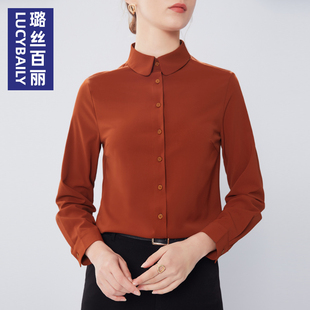 洋气宽松衬衣 雪纺上衣春秋职业时尚 璐丝百丽白色娃娃领衬衫 女长袖