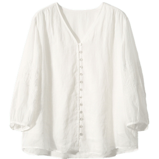 【风华】璐丝百丽时尚衬衫女早秋七分袖衬衣v领上衣小衫气质轻奢