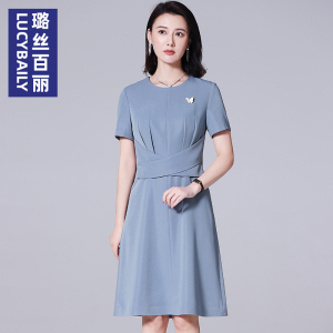 璐丝百丽短袖圆领连衣裙女2026夏季新款时尚优雅职业气质休闲裙子