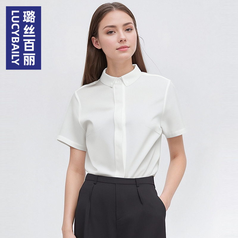 璐丝百丽时尚衬衫女短袖通勤气质2025新款职业面试白色上衣百搭