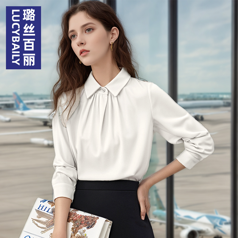 2025新款气质长袖雪纺衬衫女士上衣衬衣职业职业通勤翻领百搭简约