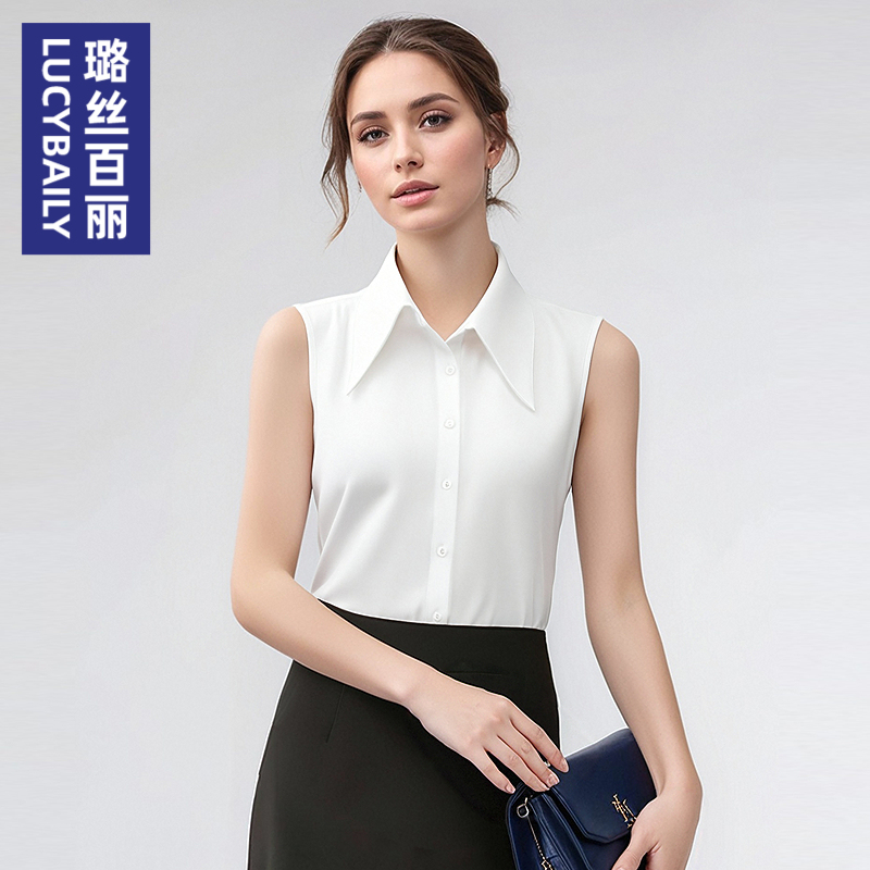 璐丝百丽时尚无袖雪纺衬衫女2025新款设计感小众百搭上衣潮流