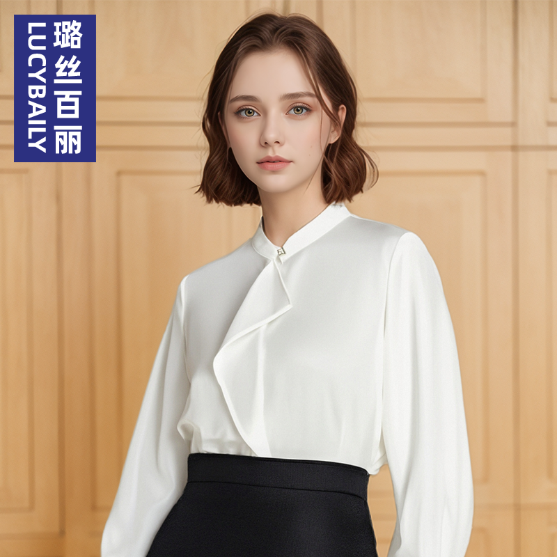 2025新款气质上衣衬衣雪纺长袖衬衫女OL小衫时尚百搭职业通勤白色