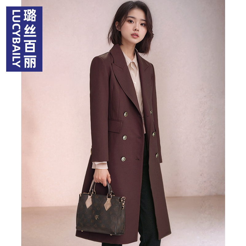 2025新款通勤长袖上衣女士纯色秋冬季百搭翻领OL风衣外套毛呢大衣
