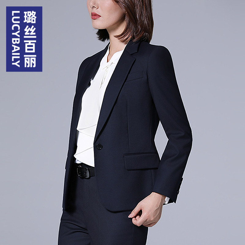 藏蓝色西装外套女职业商务风气质高端面试正装短外套璐丝百丽新款