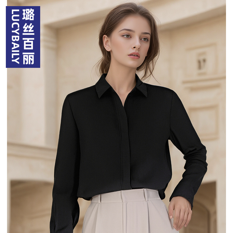 黑色衬衫女长袖雪纺柔顺透气