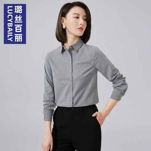 职业装长袖灰色衬衫春季新款气质