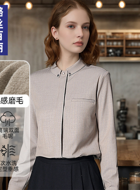 2026新款女士立领长袖磨毛衬衫春秋季休闲百搭气质衬衣时尚上衣OL