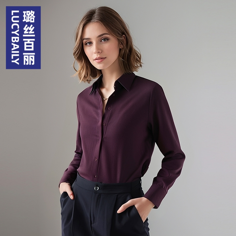 璐丝百丽时尚长袖衬衫女磨毛高级感设计感春秋气质百搭上衣显瘦