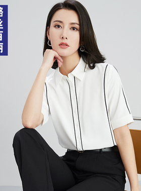 璐丝百丽白色雪纺衬衫女短袖夏季设计感小众衬衣职业时尚洋气上衣