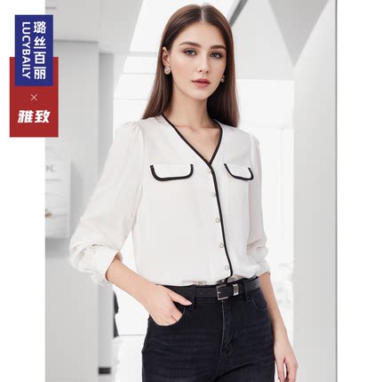 【雅致】璐丝百丽衬衫2025新款女夏季白色衬衣上衣时尚洋气小衫