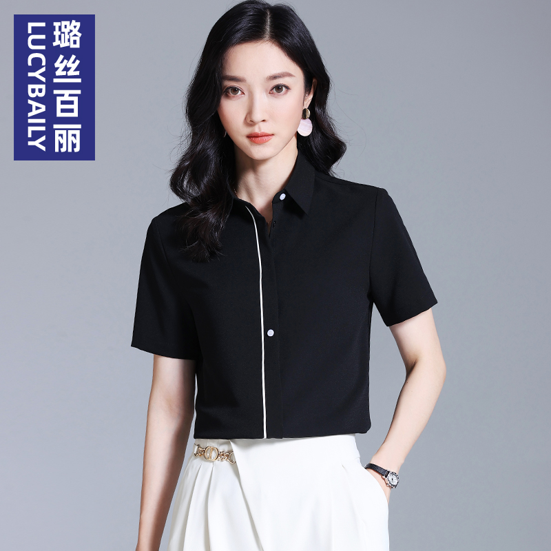 职业短袖雪纺黑色夏季新款衬衫女