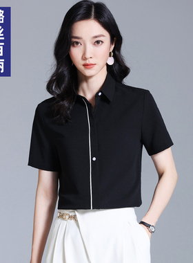 璐丝百丽黑色雪纺衬衫女夏季短袖气质时尚洋气职业正装衬衣ol上衣