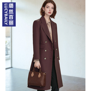 简约休闲西装 风衣女OL长款 外套双排扣通勤大衣外套 春秋季 2026新款