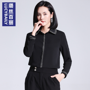 雪纺衬衫 休闲时尚 女装 新款 气质职业上衣 2026春季 璐丝百丽黑色长袖