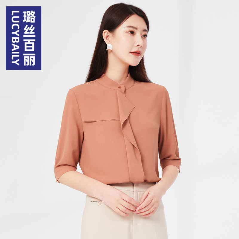 璐丝百丽2025新款衬衫立领五分袖小众别致上衣衬衣小衫高级感洋气