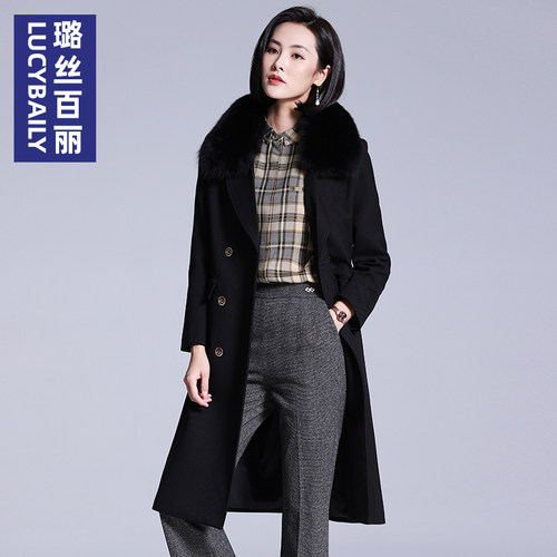 中长款黑色毛领加棉加厚风衣女