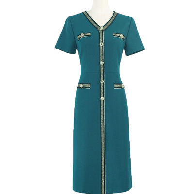 a字裙v领连衣裙女夏季短袖职业