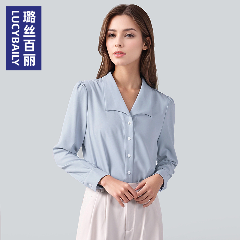 璐丝百丽衬衫女士长袖ol通勤职业面试上衣西装内搭打底工装商务