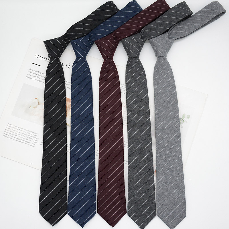 条纹领带棉布百搭色织黑白手打款