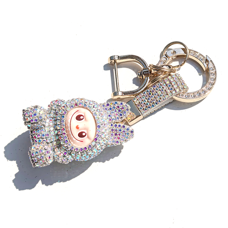 卡通个性钥匙扣拉布精致镶钻挂件可爱汽车钥匙链节日包包吊坠礼物