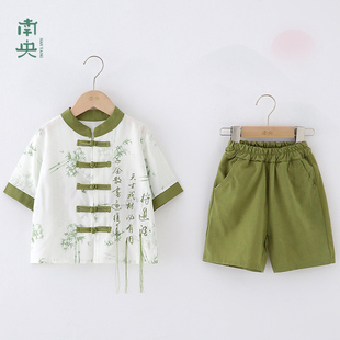 新中式男童汉服套装夏季薄款儿童唐装短袖宝宝古装男孩国风演出服
