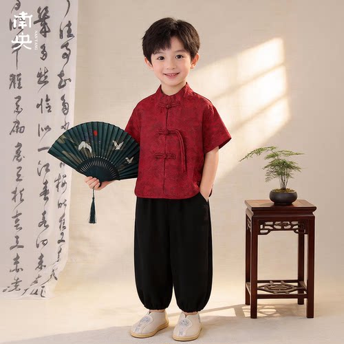 汉服男童夏季薄款儿童红色唐装