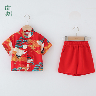 国风男童汉服夏季2026新款儿童古装男孩红色宝宝改良唐装古风帅气