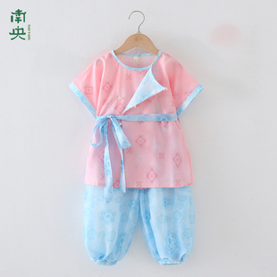 南央唐制汉服女童长安行服装儿童唐装短袖套装小女孩唐朝圆领古装